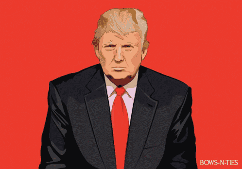 a drawing of donald trump with a mohawk and the words bows-n-ties on the bottom
