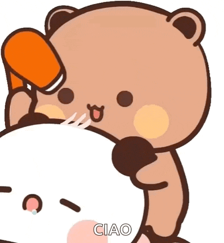 a cartoon bear is talking on a cell phone with ciao written on the bottom