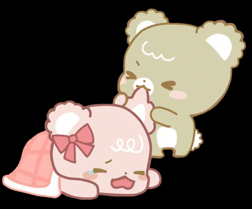 a cartoon drawing of two teddy bears laying down