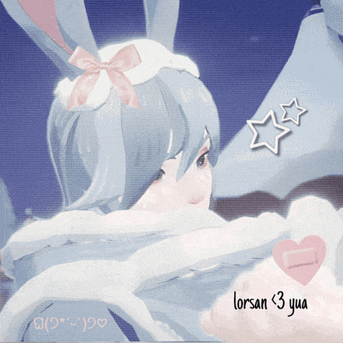 a picture of a girl with bunny ears and the words lorsan < 3 yua