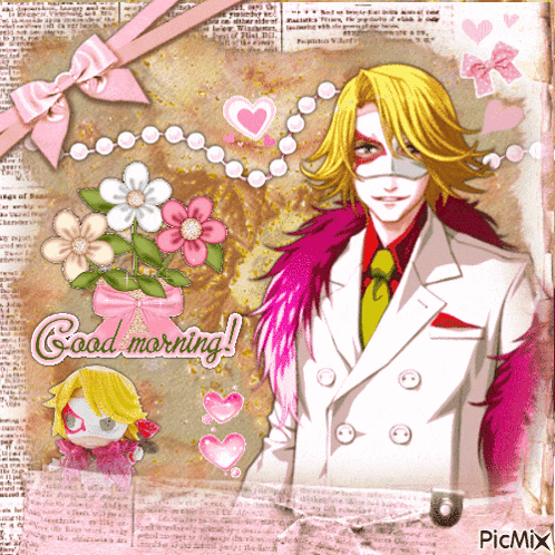a picture of a man with flowers and the words good morning written on it