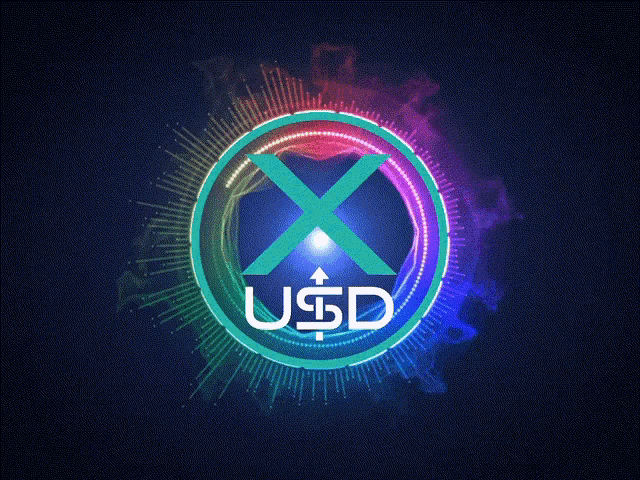 a colorful circle with a green x and usd on it