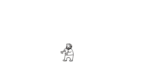a black and white drawing of a man with a beard standing in front of a white background .