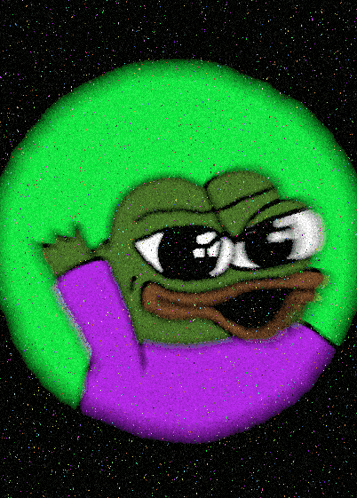 a green and purple circle with a frog face on it