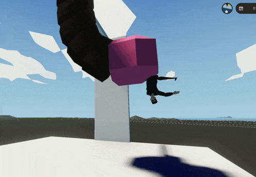 a person is doing a trick in a video game while holding a purple cube