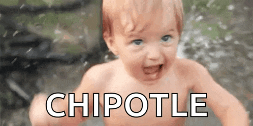 a baby is standing in the water with the word chipotle on the bottom