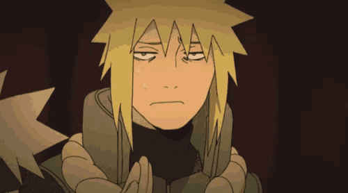 a cartoon character with yellow hair is making a face