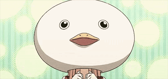 a cartoon character with a bird 's head on their head