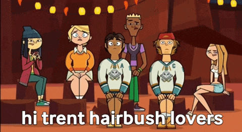 a group of cartoon characters are standing next to each other and the caption says hi trent hairbrush lovers