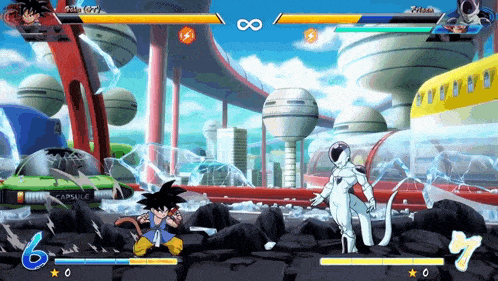 a screenshot of a video game with goku and frieza in it