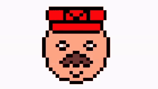 a pixel art drawing of a man with a mustache wearing a red hat .