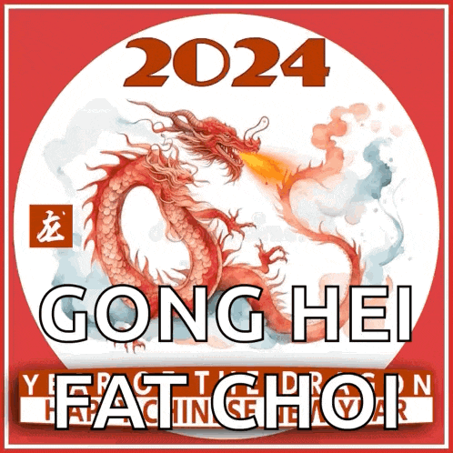 a poster with a dragon and the year 2024 gong hei