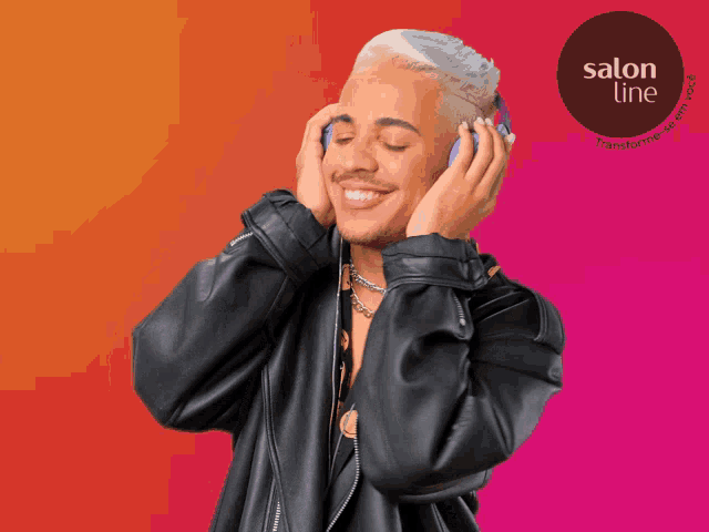 a man wearing headphones with the salon line logo in the background