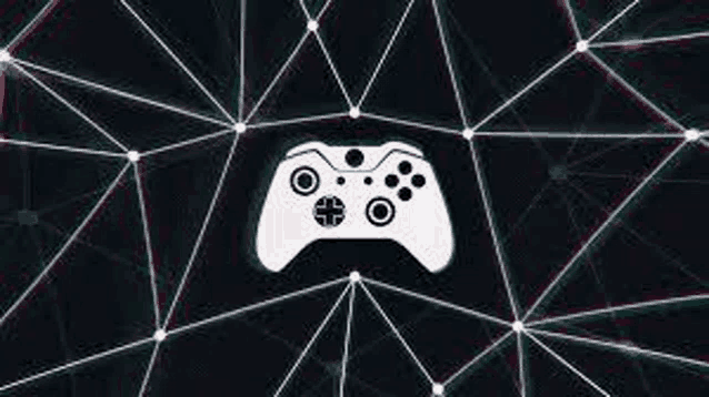 a video game controller is surrounded by a network of lines and dots .