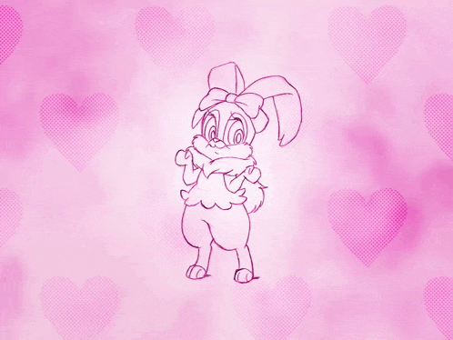 a drawing of a bunny with a bow and a speech bubble saying ok