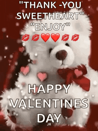 a teddy bear with hearts and kisses on it says happy valentines day