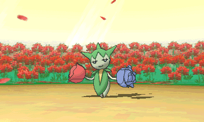 a pixel art drawing of a pokemon holding two roses