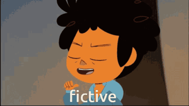 a cartoon character with the word fictive on the bottom