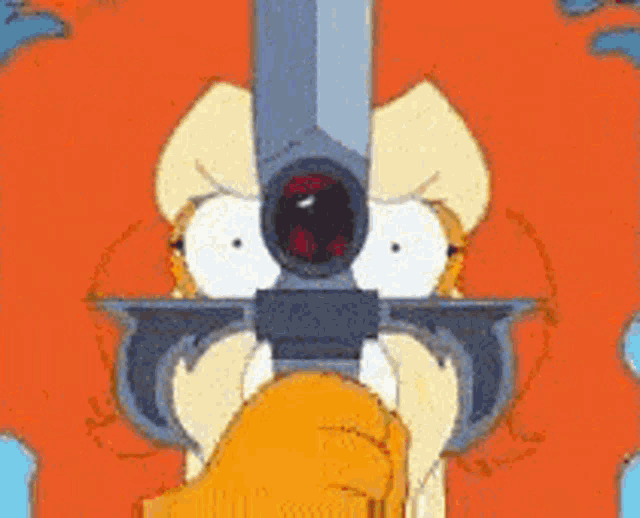 a close up of a cartoon character holding a sword