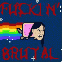 a cartoon of a woman with a rainbow coming out of her mouth and the words fuckin brutal