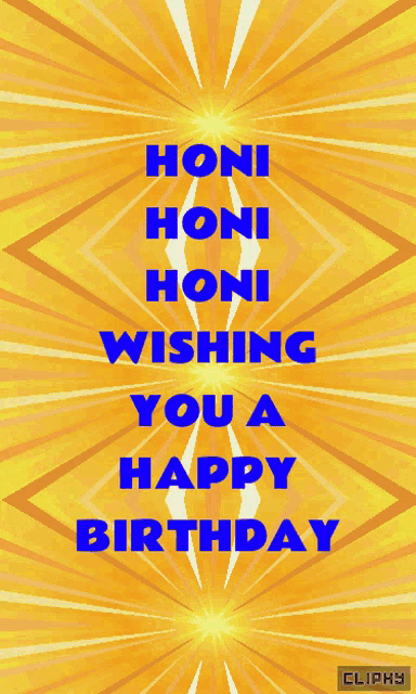 a yellow background with blue text that says honi wishing you a happy birthday