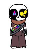 a cartoon drawing of a skeleton wearing a scarf and a star in his eye .