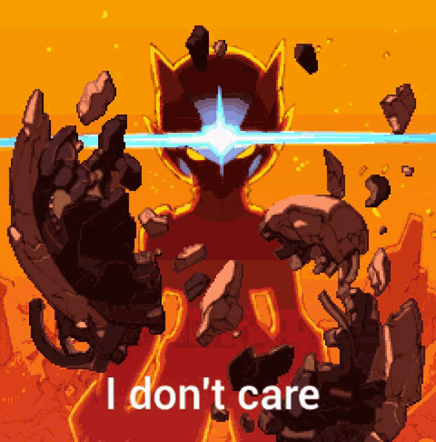 a pixel art of a monster with the words " i don 't care " below it