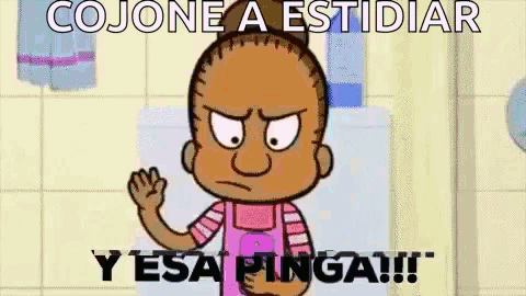 a cartoon girl is waving her hand in a bathroom with the words cojone a estidiar y esa pinga !!