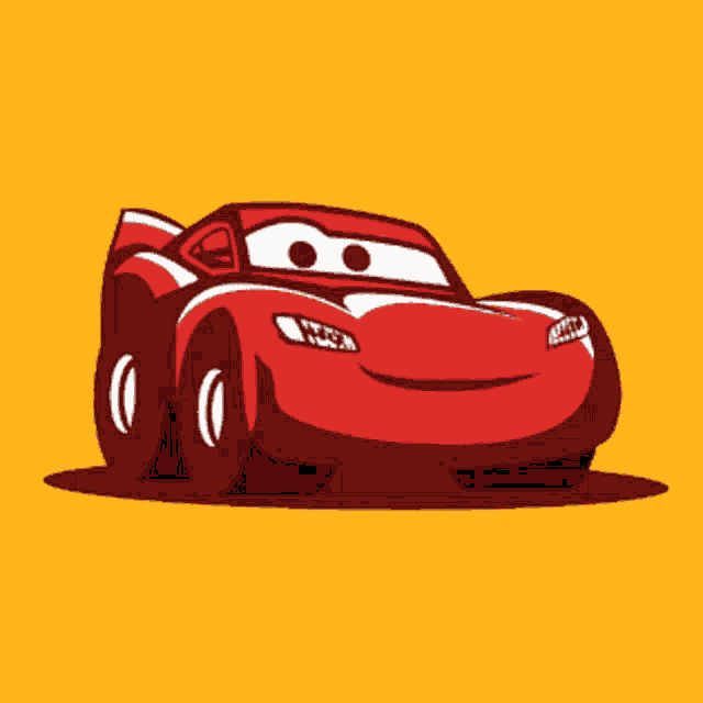a cartoon drawing of a lightning mcqueen car on a yellow background
