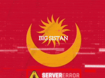 a red background with a yellow sun and a warning sign that says error