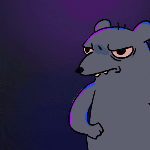 a cartoon drawing of a rat with a purple background