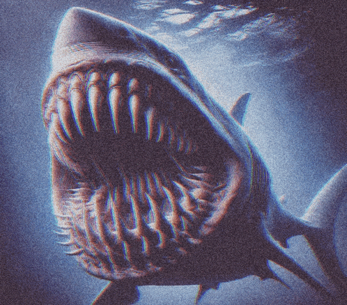 a shark is swimming in the water with its mouth wide open