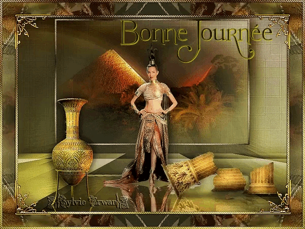 a picture of a woman with the words bonne journee