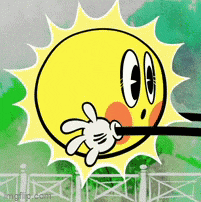 a cartoon of a sun with a hand sticking out of it 's mouth