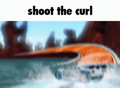 a blurred image of a roller coaster with the words shoot the curl below it