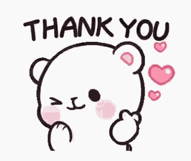 a thank you sticker with a teddy bear holding a heart .