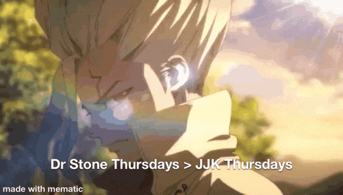 a picture of a man with the words dr stone thursdays > jk thursdays