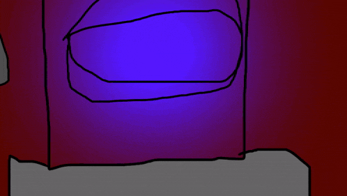 a cartoon drawing of a purple circle with a red background
