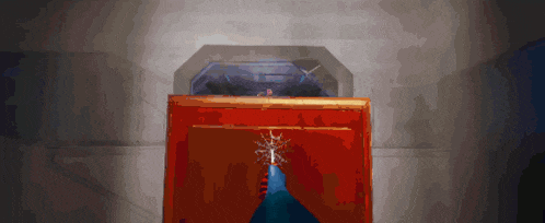 a cartoon drawing of a red box with a blue object in it