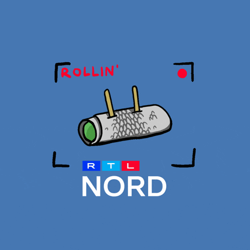 a blue background with a drawing of a roll and the word nord
