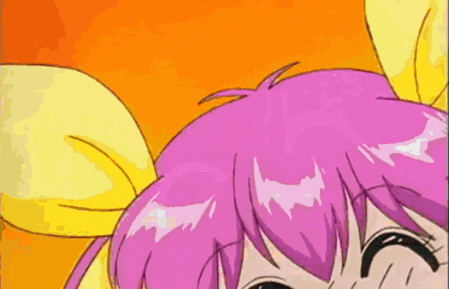 a cartoon girl with purple hair is laughing with her mouth open