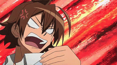 a cartoon character is holding a piece of paper and making a angry face .