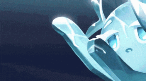 a close up of a cartoon character 's face with a blue eye