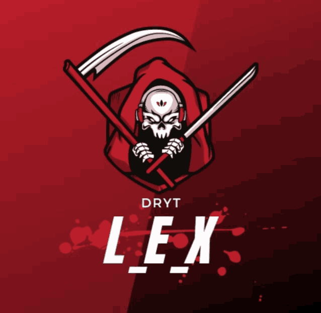 a logo for dryt lex has a grim reaper with a scythe