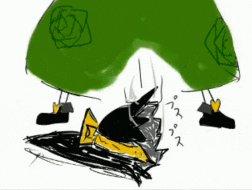 a drawing of a person wearing green pants with a rose on it