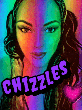 a picture of a woman with a rainbow background and the words chizzles