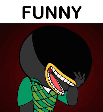 a cartoon of a man laughing with the word funny below him