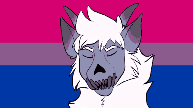 a drawing of a wolf with a skull on its face in front of a bisexual flag