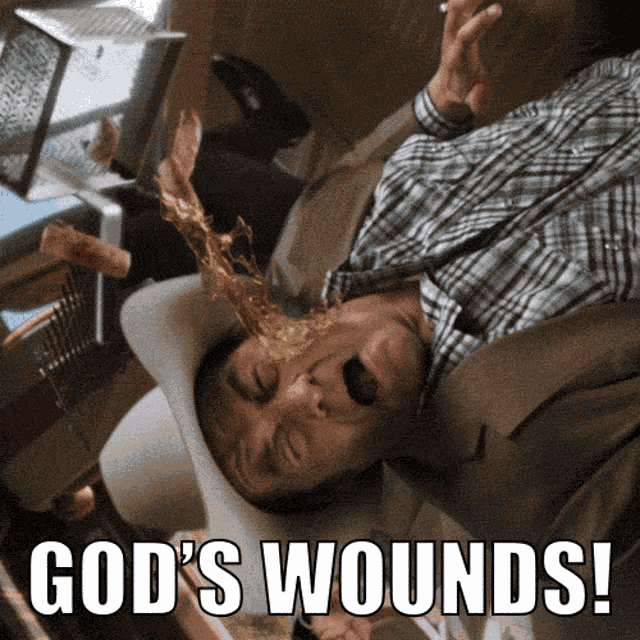 a man in a cowboy hat is laying on a couch with the words god 's wounds on the bottom