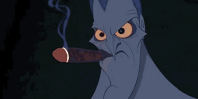 a cartoon character is eating a hot dog with fire coming out of it .